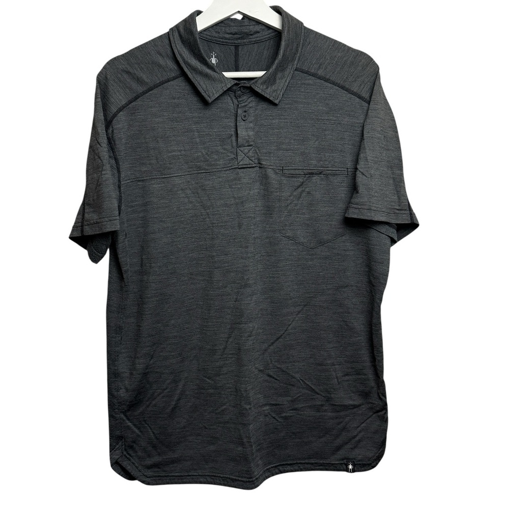 Smartwool Polo Shirt Mens L Gray Merino Wool Golf Career Collared Short Sleeve